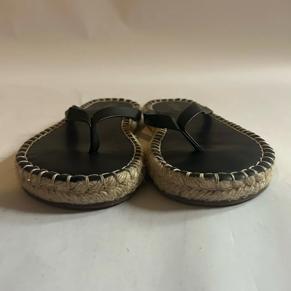 Aerie American Eagle Black Espadrille Flip Flops Thong Sandals Vacation Sz 9 EUC